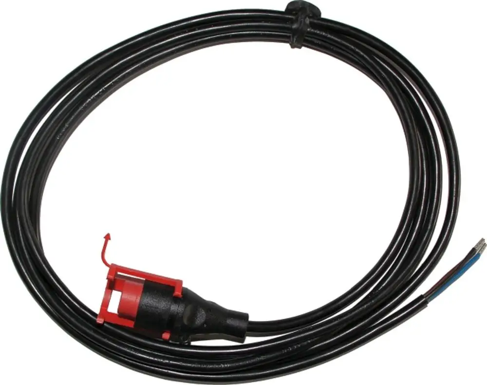 Schwarzes Signalkabel mit rotem Steckeranschluss, geeignet für die Magna-Pumpe, produziert von Wolf. Kabel zur Verbindung von Geräten in Heizungsanlagen.